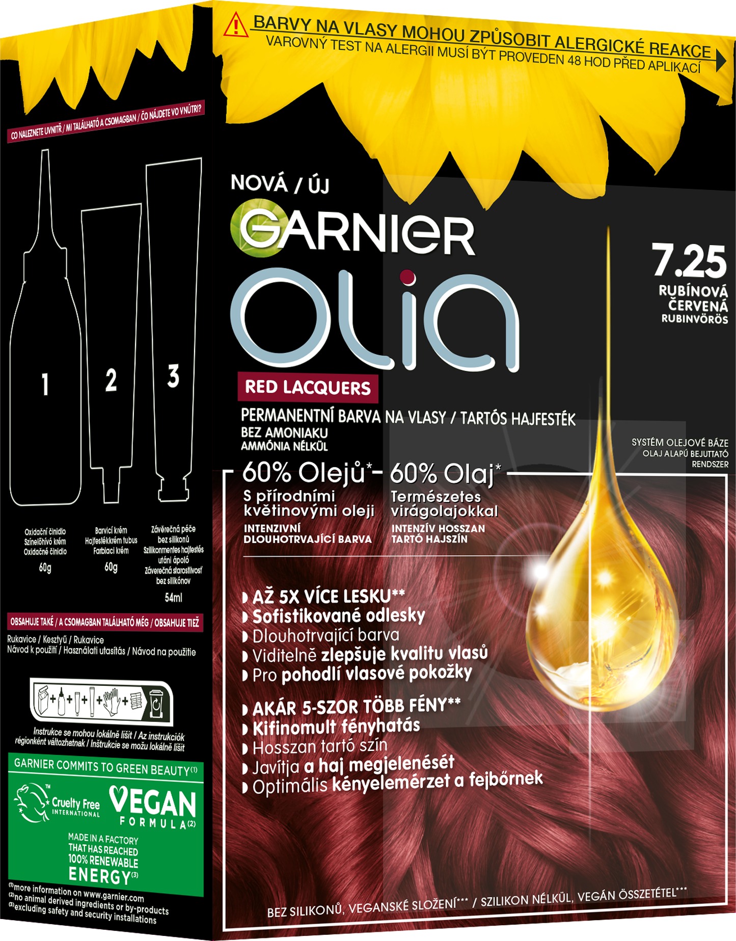 GARNIER Olia permanentná farba na vlasy 7.25 RUBÍNOVÁ ČERVENÁ, 60 + 60 + 54 ml