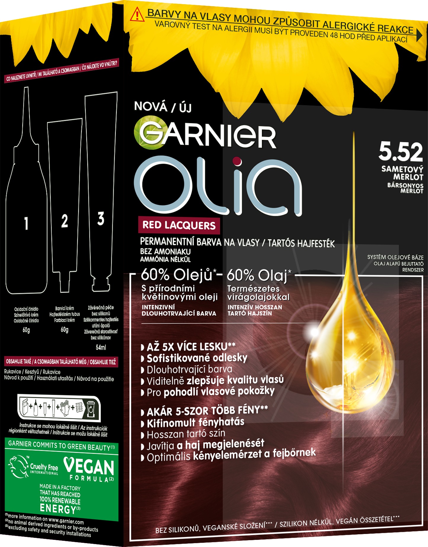 GARNIER Olia permanentná farba na vlasy 5.52 ZAMATOVÝ MERLOT, 60 + 60 + 54 ml
