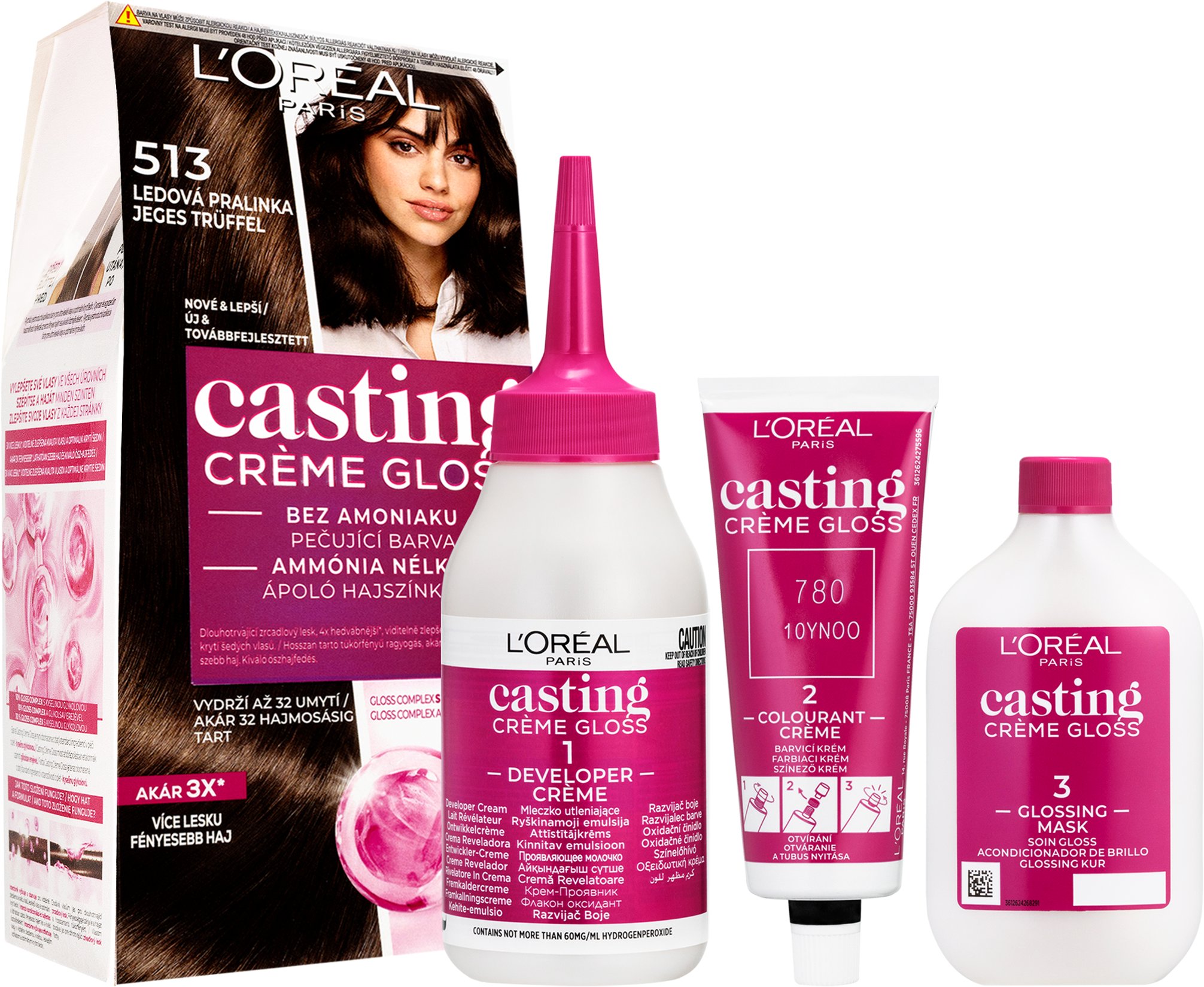L'ORÉAL PARIS Casting Creme Gloss semipermanentná farba na vlasy 513 ľadová pralinka, 48 + 72 + 60 ml
