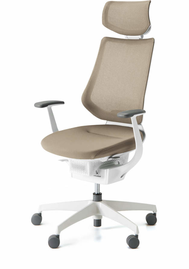 KOKUYO ING Glider 360 ° biela kostra, béžová sieťovina s podhlavníkom