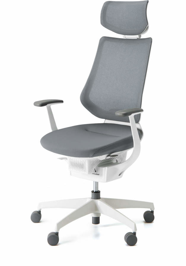 KOKUYO ING Glider 360 ° biela kostra, sivá sieťovina, s podhlavníkom