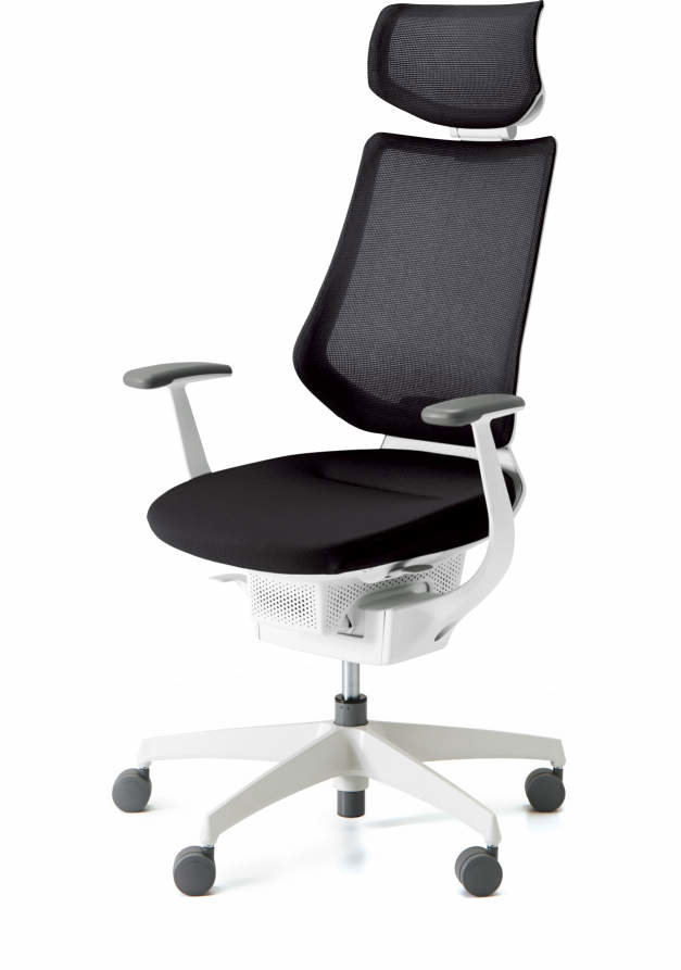 KOKUYO ING Glider 360 ° biela kostra, čierna sieťovina, s podhlavníkom