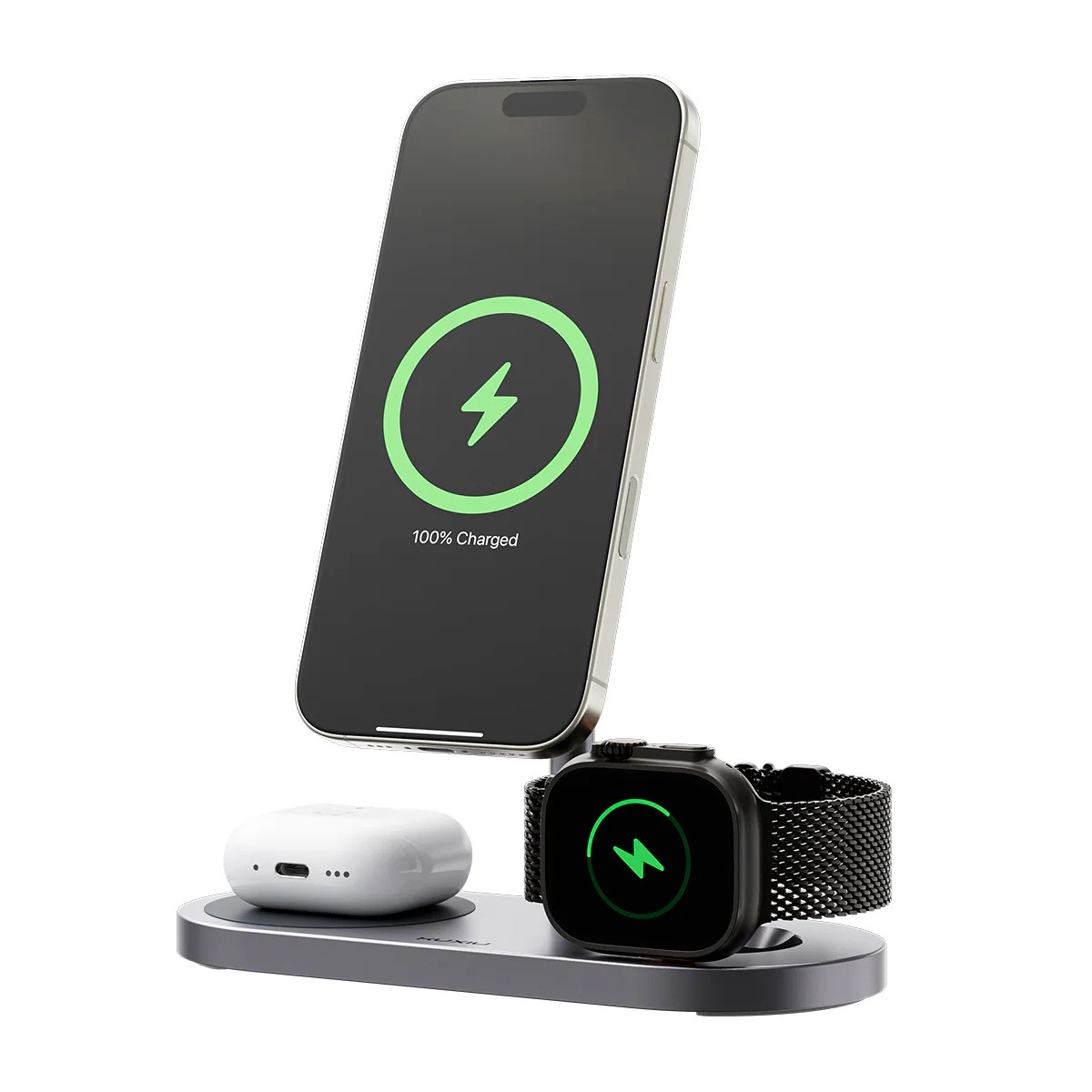 Kuxiu X23 Pro 3-in-1 MagSafe Dual-Core Fast Charging Stand – Gray
