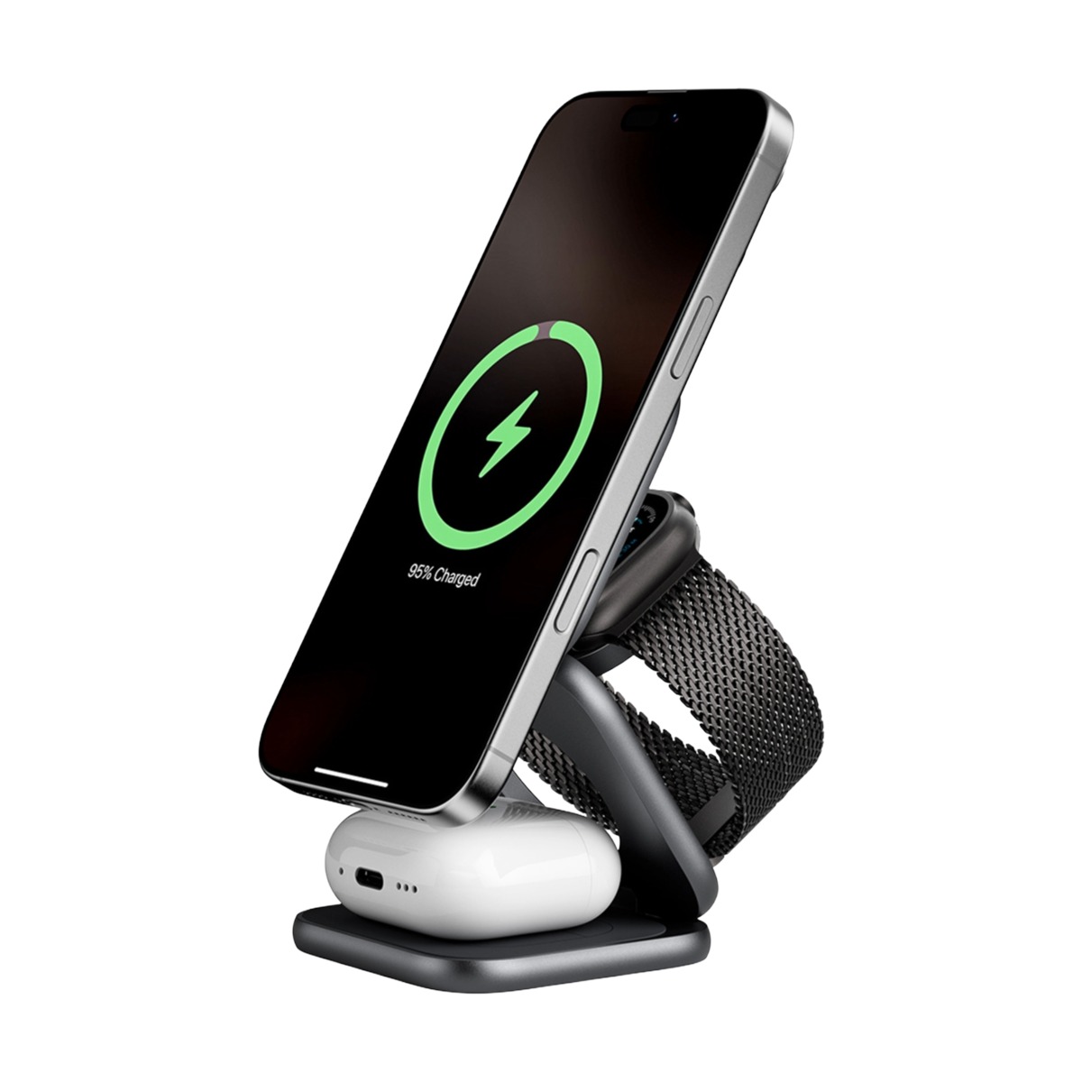 Kuxiu X40 Turbo Qi2.2 Certified 25 W 3-in-1 MagSafe Foldable Wireless Charging Stand – Gray