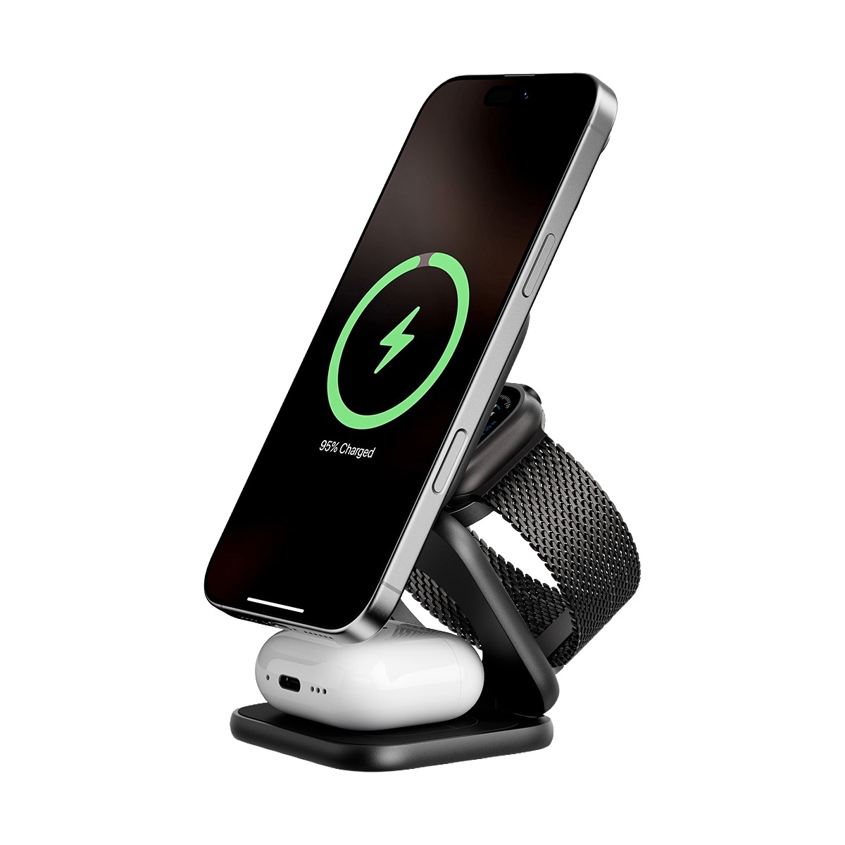 Kuxiu X40 Turbo Qi2.2 Certified 25 W 3-in-1 MagSafe Foldable Wireless Charging Stand – Black