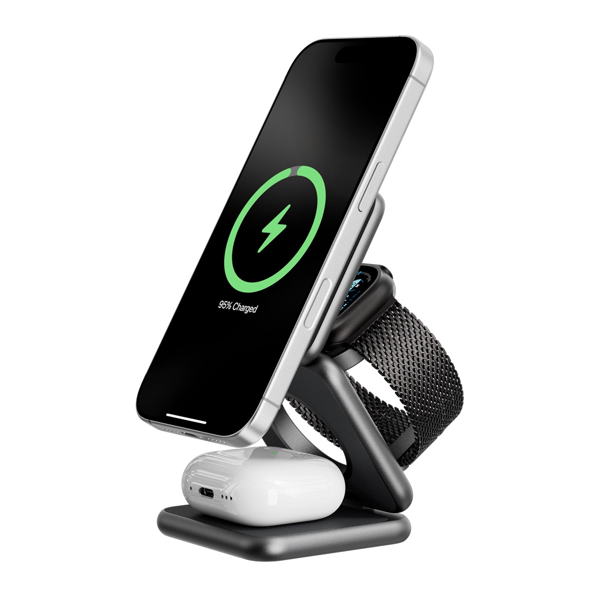 Kuxiu X40PLUS 3-In-1 Foldable Magnetic Wireless Charging Station – Gray
