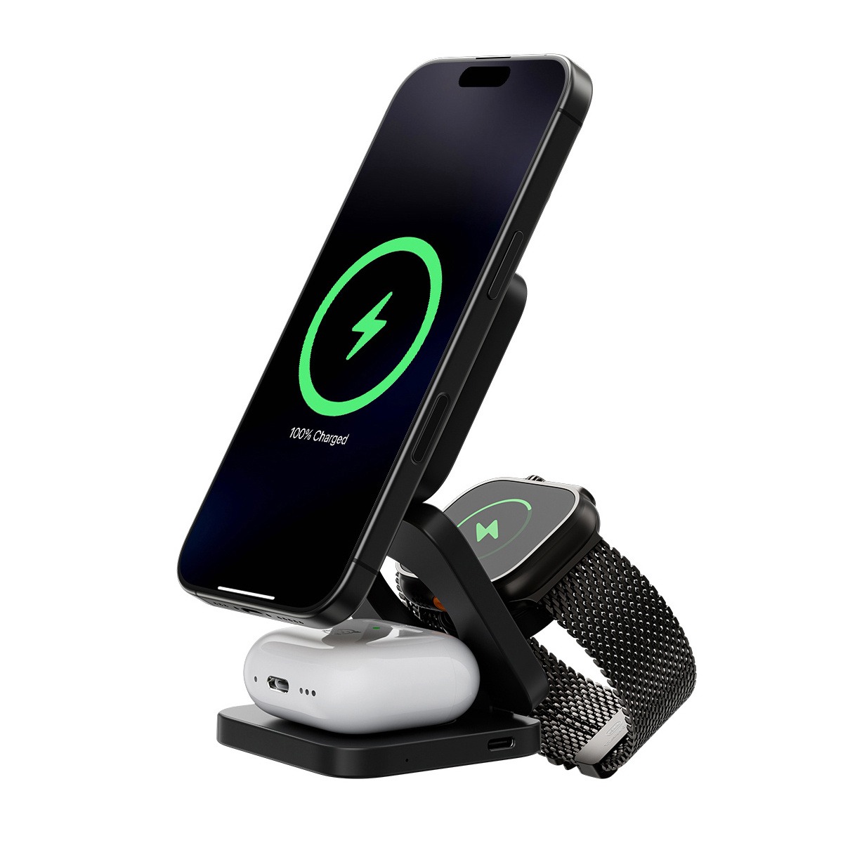 Kuxiu X55 3-In-1 Foldable Magnetic Wireless Charging Station – Black