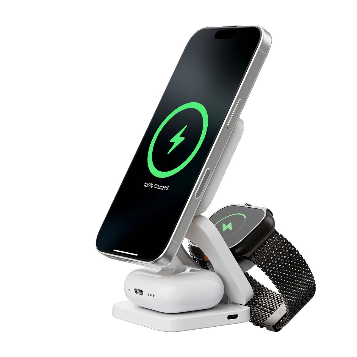 Kuxiu X55 3-In-1 Foldable Magnetic Wireless Charging Station – White