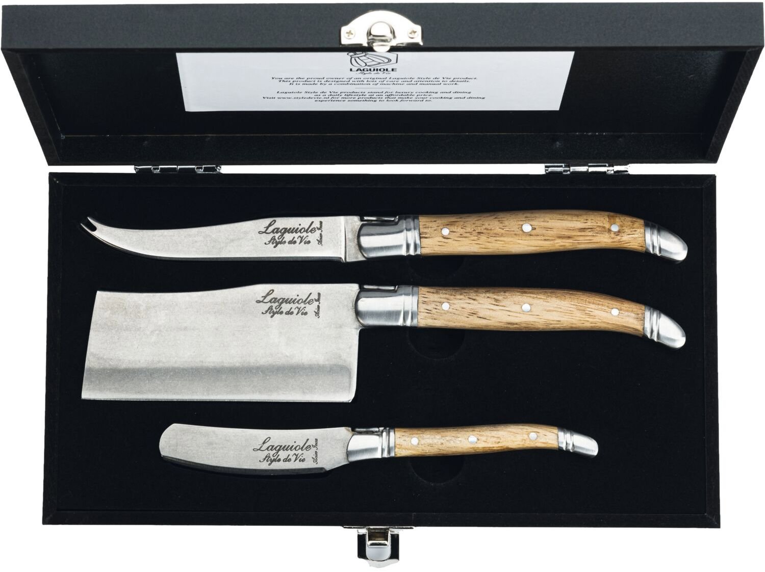 LAGUIOLE Luxury Line Sada nožů na sýr 3 ks, rukojeť z dubového dřeva, délka 100 mm