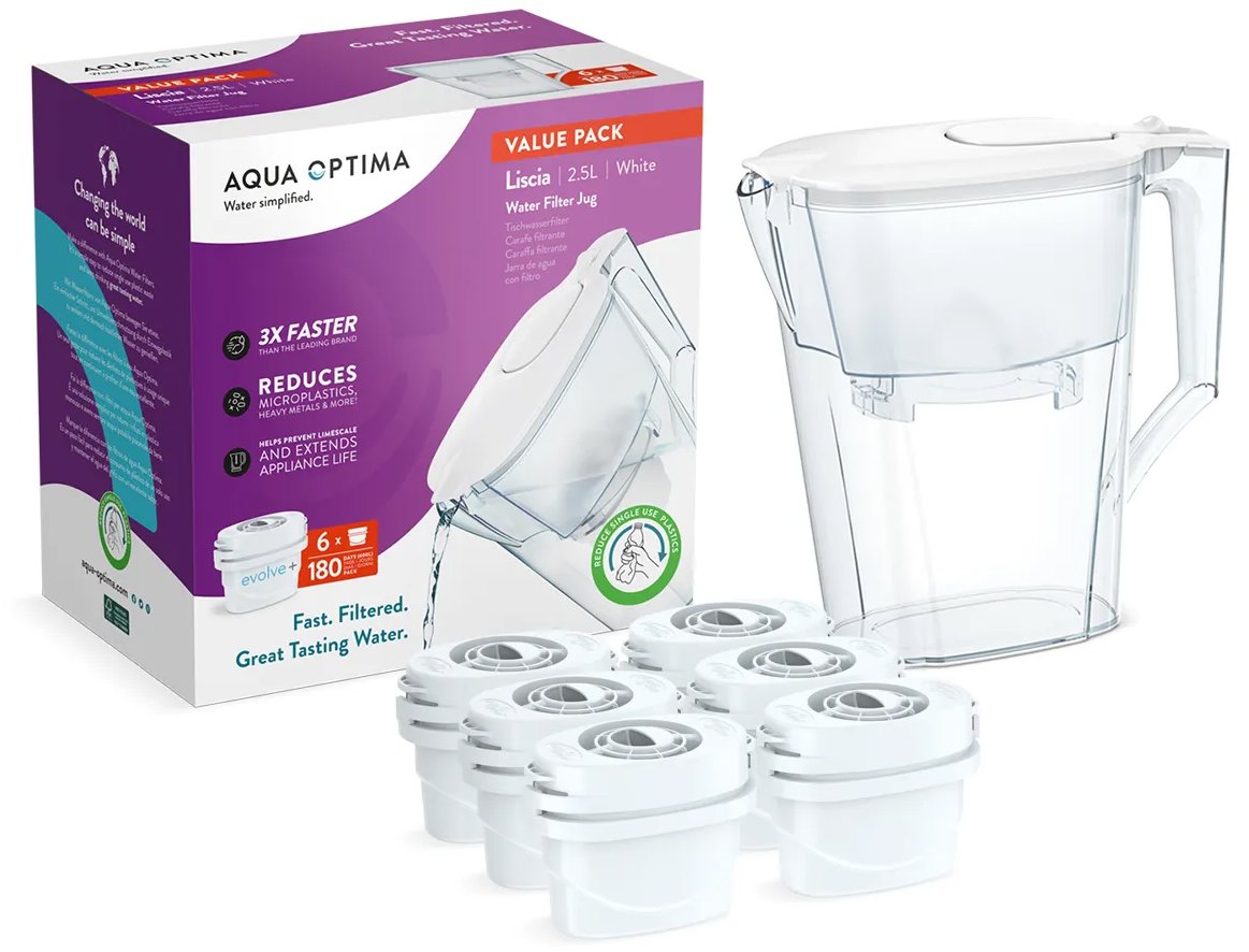 Aqua Optima Filtračná kanvica Liscia + 6× Evolve+ filter