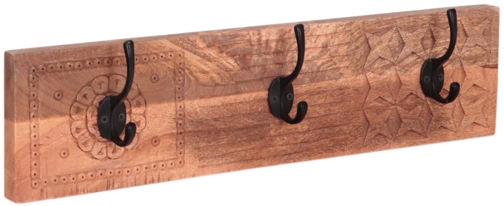 LAKŠMI Vešiak Manu s 3 háčikmi 60 × 15 × 2,5 cm, mangové drevo
