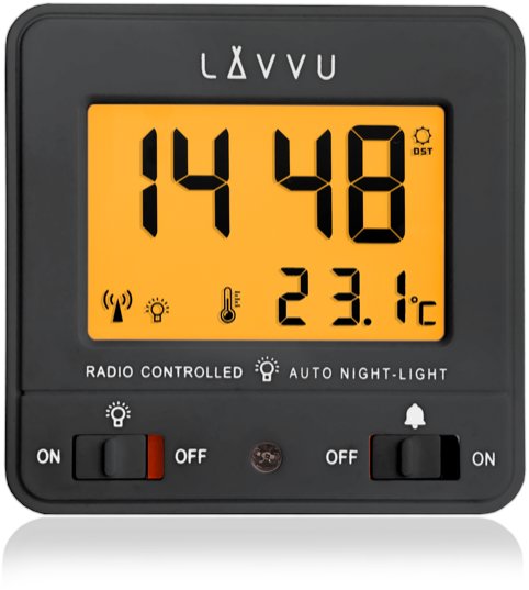 LAVVU Nordlys Digitálny budík riadený rádiovým signálom so svetelným senzorom, čierny