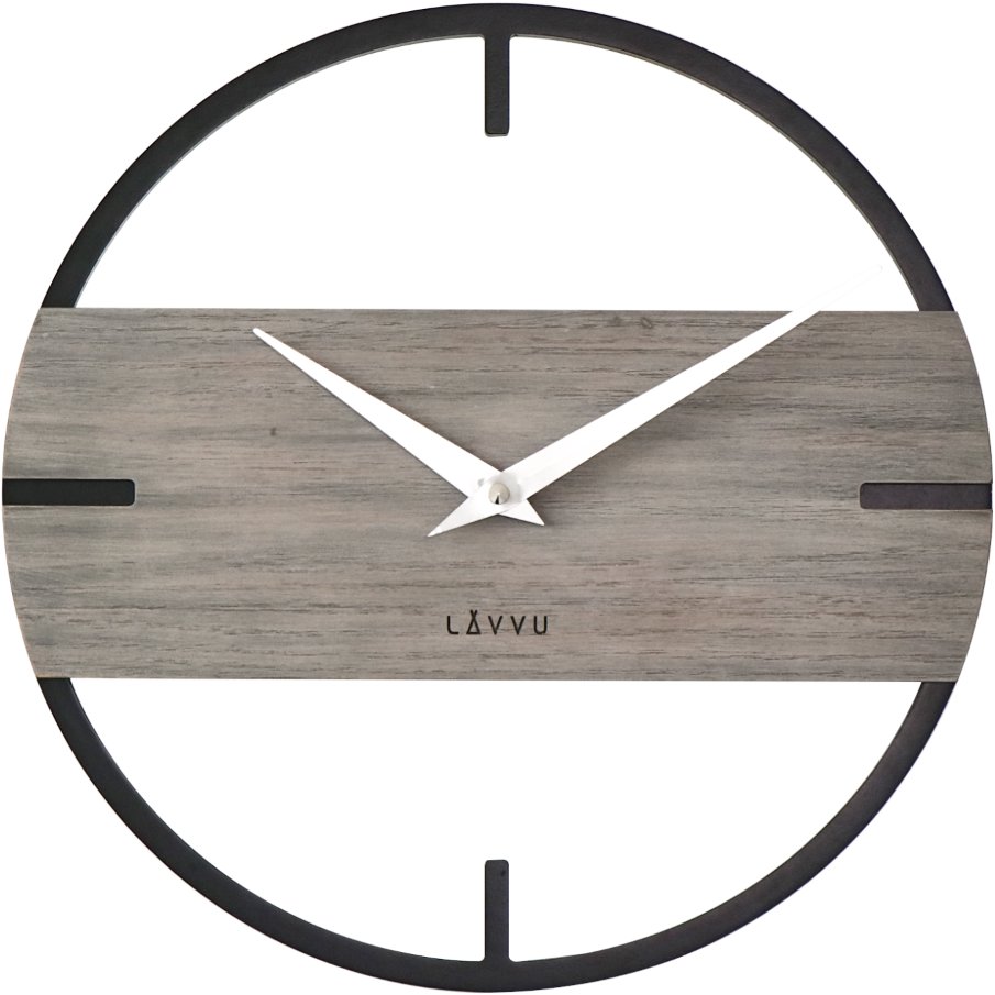 LAVVU Loft Štýlové drevené hodiny v industriálnom vzhľade so striebornými ručičkami