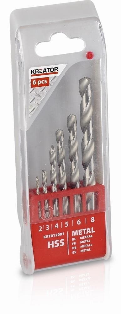 KREATOR 6 ks HSS Vrtákov do kovu 2-3-4-5-6-8 mm KRT012001