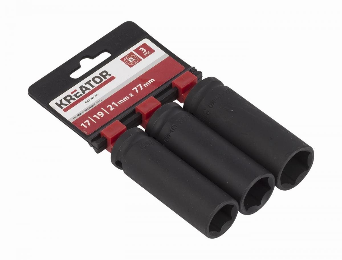 KRT095200 – 3 ks nástrčných hlavíc 17-19-21 mm predĺžené 1/2"