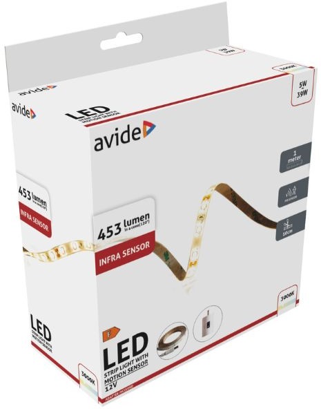 AVIDE Set vodoodolný LED pásik 1 m s infra senzorom pohybu a zdrojom