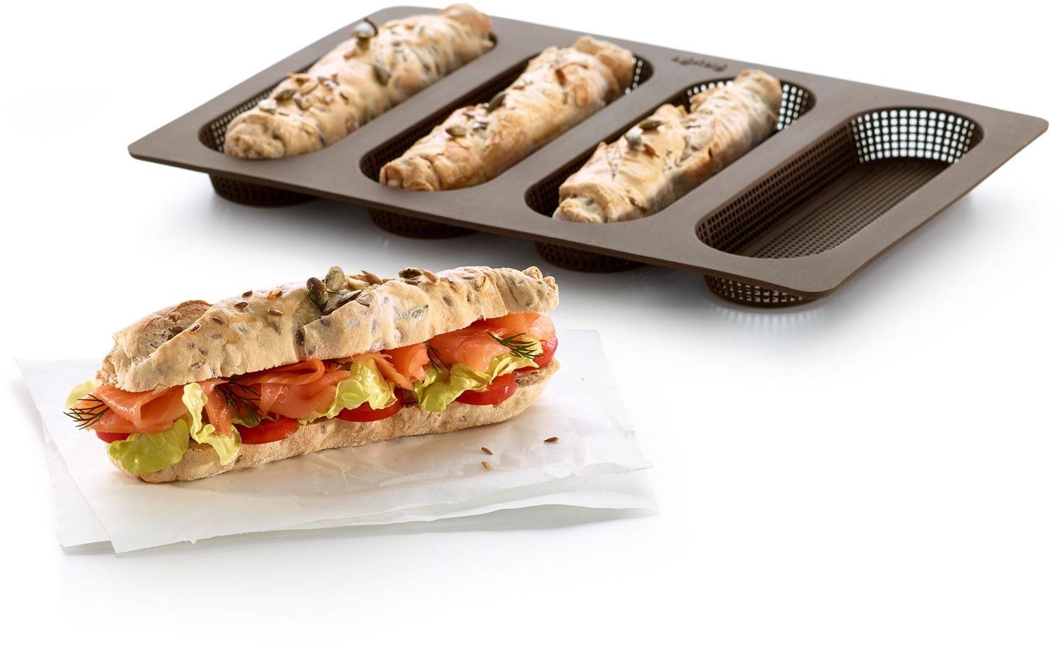 LEKUE Silikónová forma na pečenie na bagety | hnedá