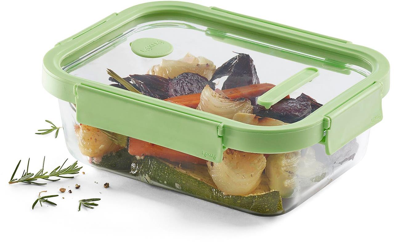 Liekué Sklenená hermetická dóza na potraviny Square Glass, obdĺžnik, 1 520 ml, zelená