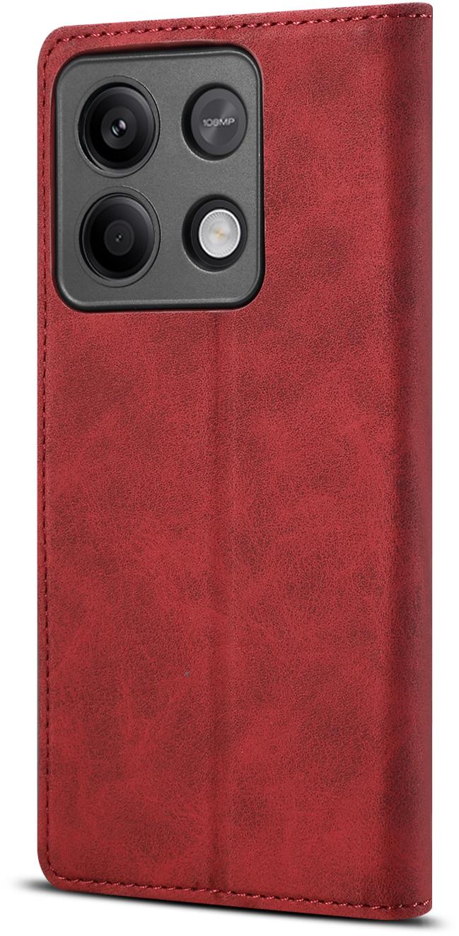 Lenuo Leather flipové puzdro na Xiaomi Redmi Note 13 5G, červená