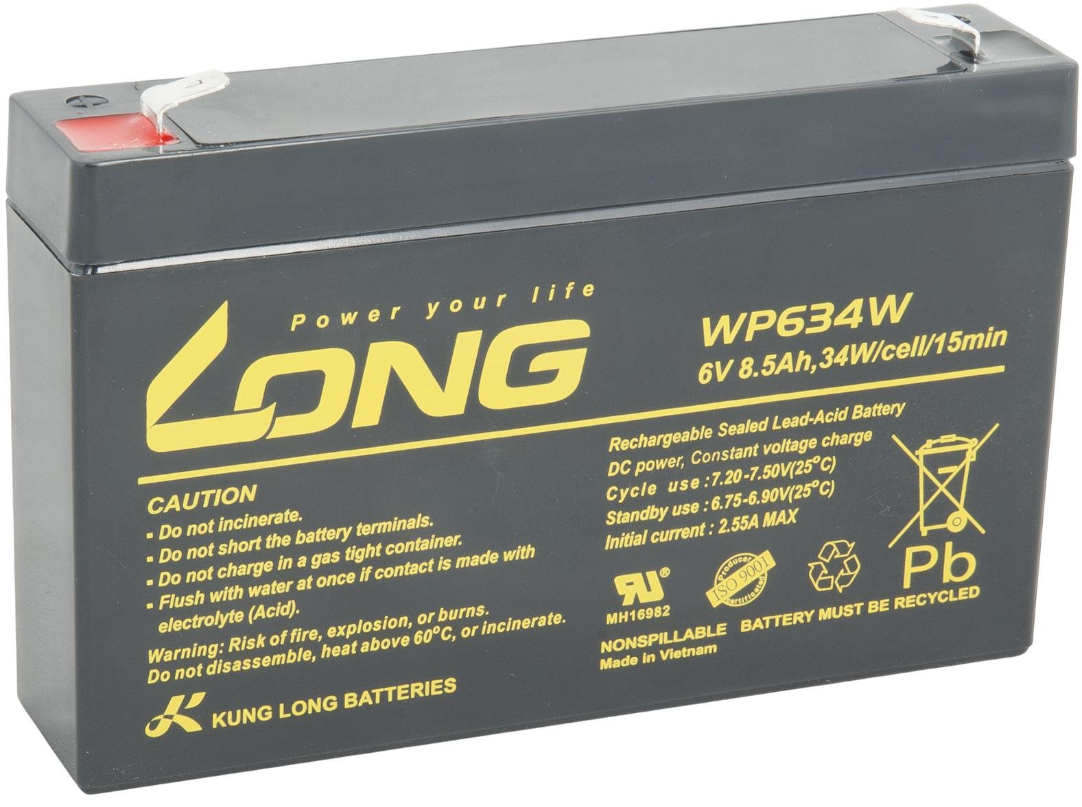 LONG batéria 6 V 8,5 Ah F2 HighRate (WP634W)