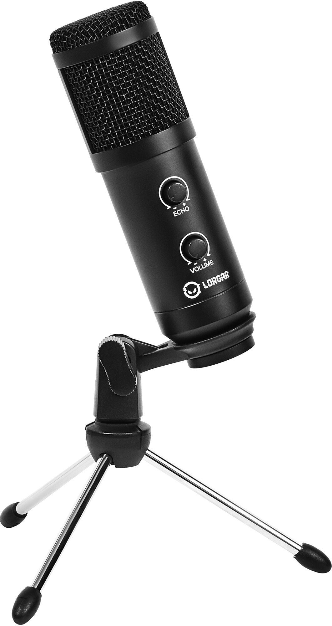 LORGAR Mikrofón Soner 313 na Streaming, kondenzátorový, Volume & Echo Knob, čierny