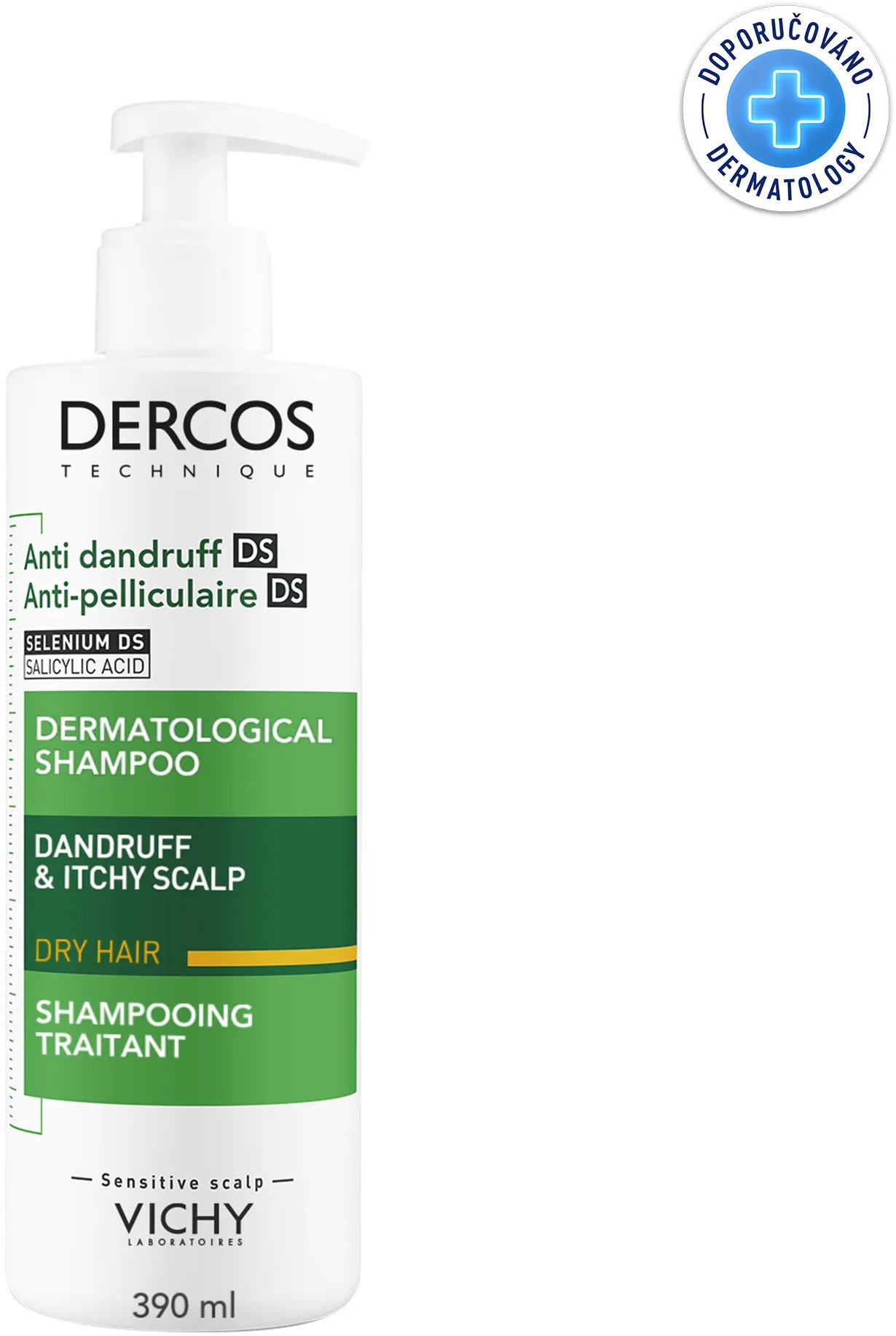 VICHY Dercos – Šampon proti lupinám na suché vlasy, 390 ml