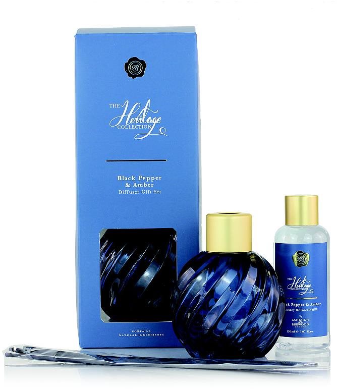 Ashleigh & Burwood Darčeková súprava sklenená BLUE s náplňou BLACK PEPPER & AMBER 150 ml