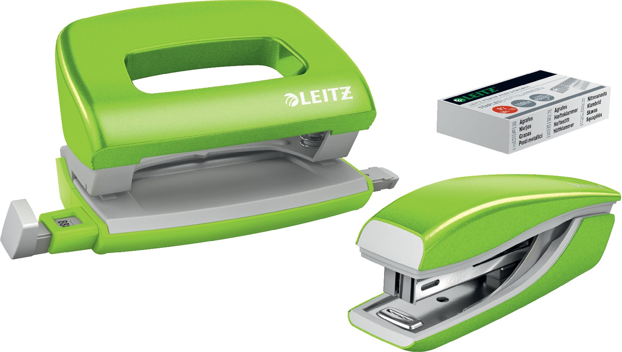 Leitz WOW zošívačka + dierovač, metalická zelená