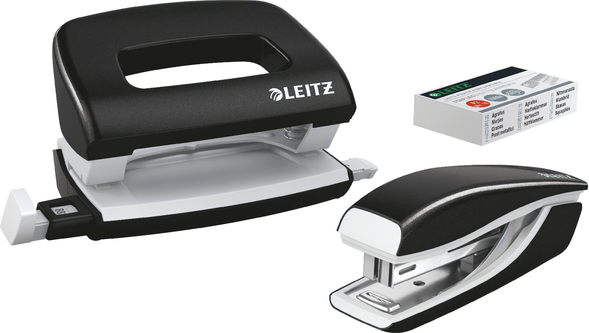 Leitz WOW zošívačka + dierovač, metalická čierna