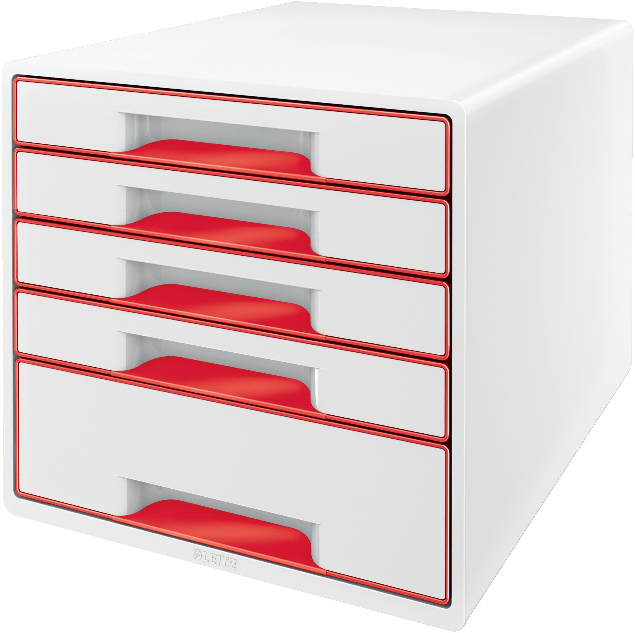 LEITZ WOW CUBE, 5 zásuviek, bielo-červený