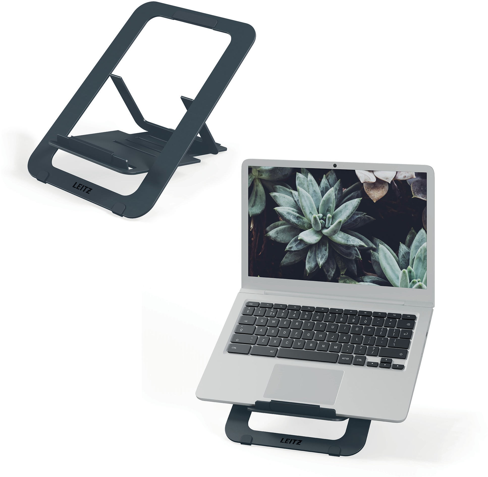LEITZ ERGO Aluminium Ultra-Flat Adjustable Laptop Stand, sivá