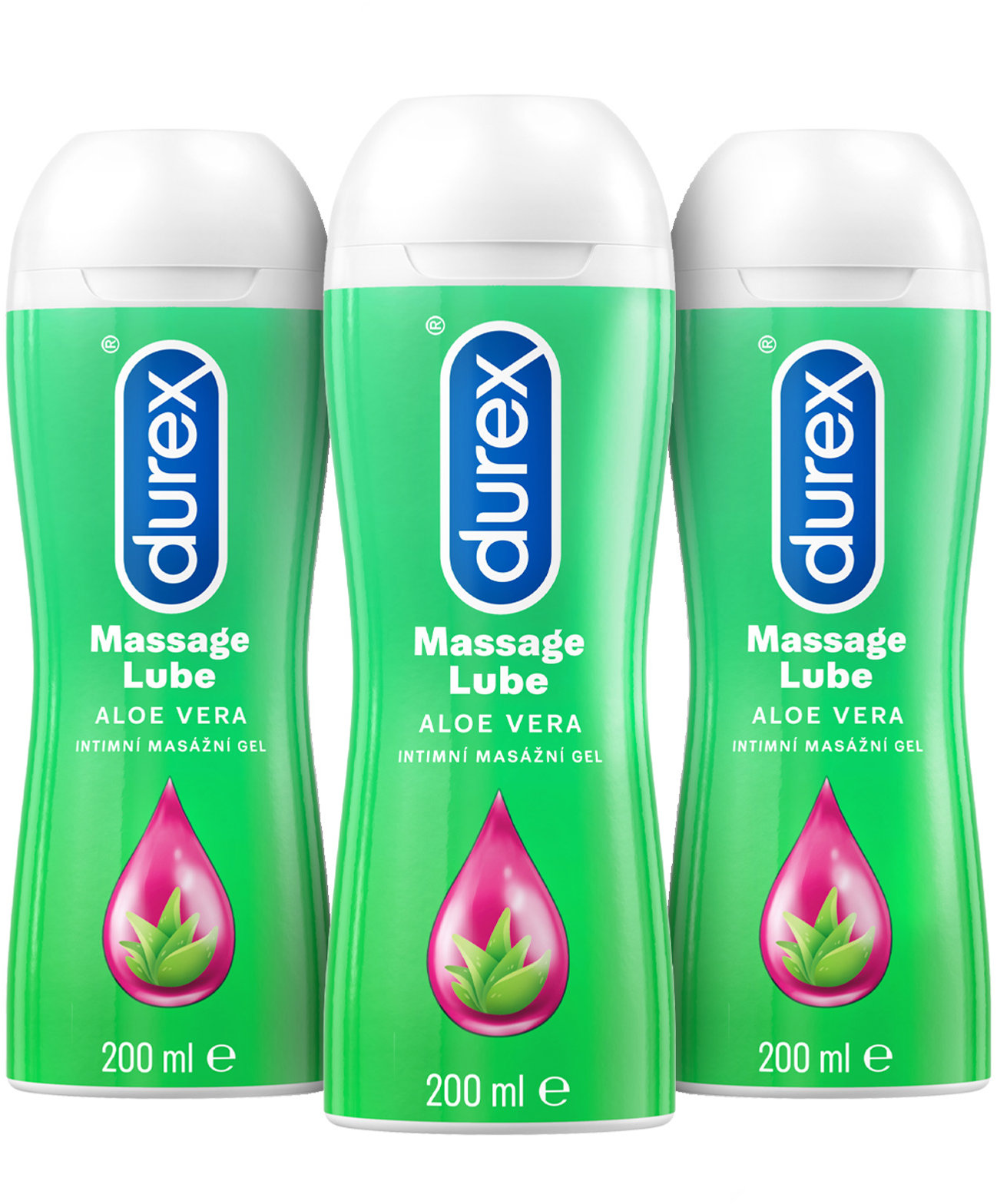 DUREX Masážny gél 2 v 1 s Aloe Vera 3× 200 ml