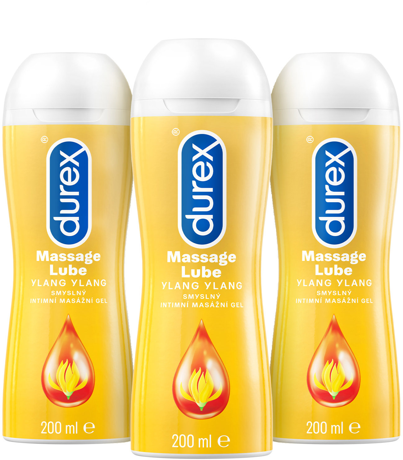 DUREX Masážny gél 2 v 1 Ylang Ylang 3× 200 ml
