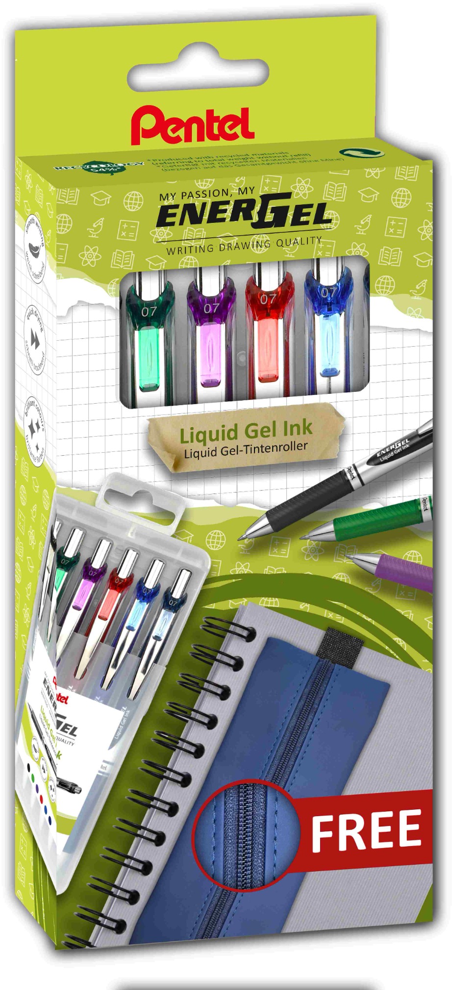 PENTEL Energel BL77-6, 0,7 mm – sada 6 farieb s peračníkom