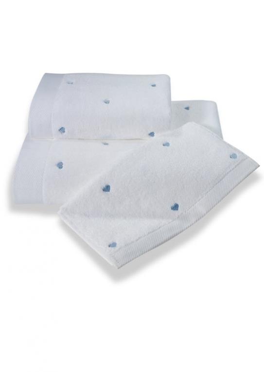 Soft Cotton Osuška Micro love 75 × 150 cm, biela – modré srdiečka