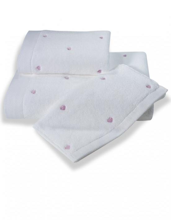 Soft Cotton Malý uterák Micro love 30 × 50 cm, biely – lila srdiečka