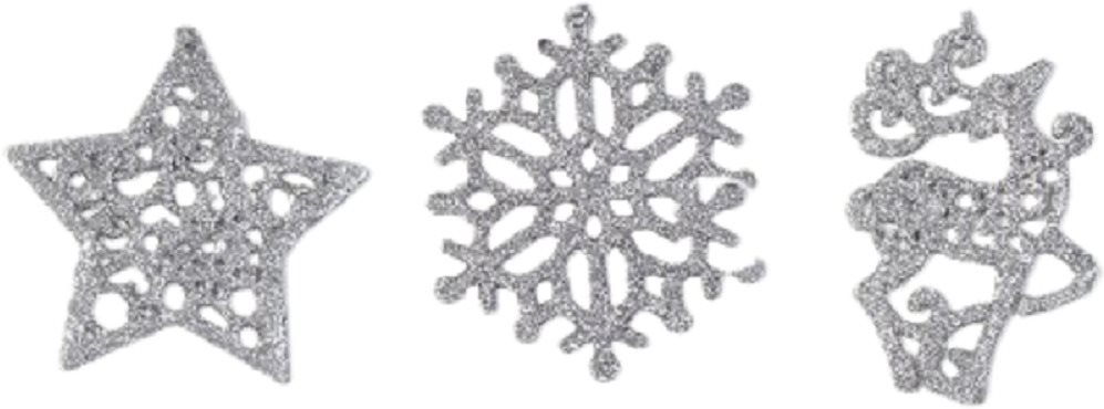 LAALU – Súprava 3 ks ozdôb Vianočné motívy strieborné 10 cm