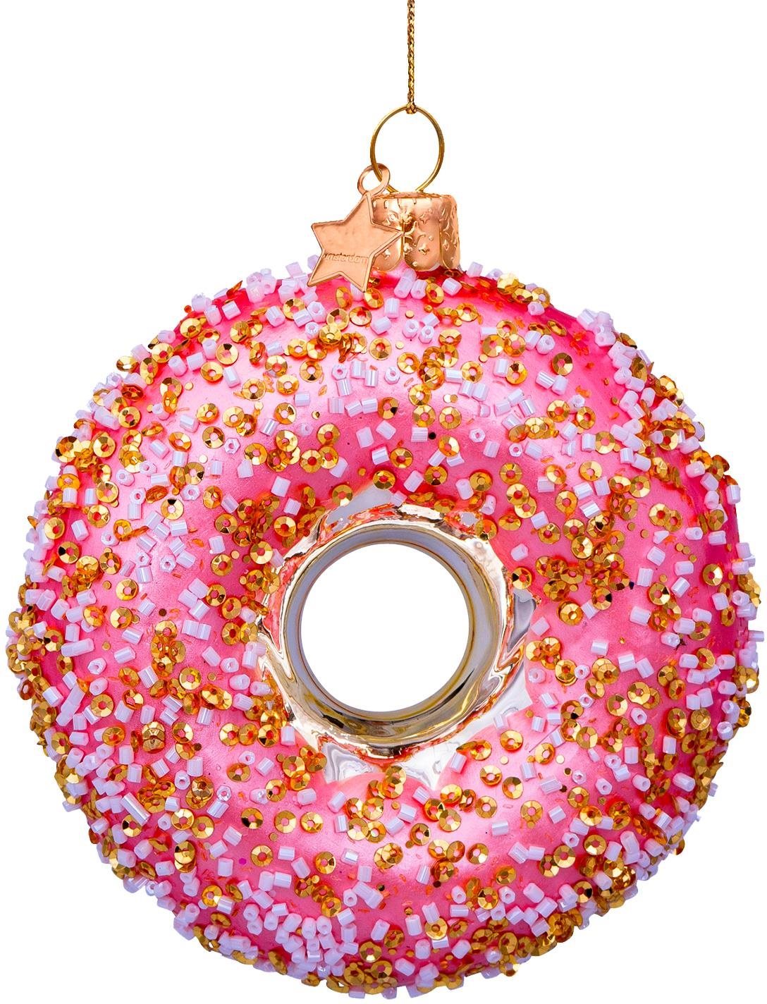 LAALU – Vianočná sklenená ozdoba Donut ružový 11 cm