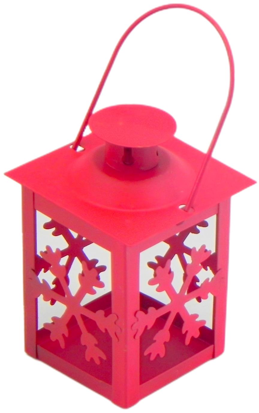 LAALU Vianočná dekorácia – lampáš kovový, červený, 7,5 × 11 cm