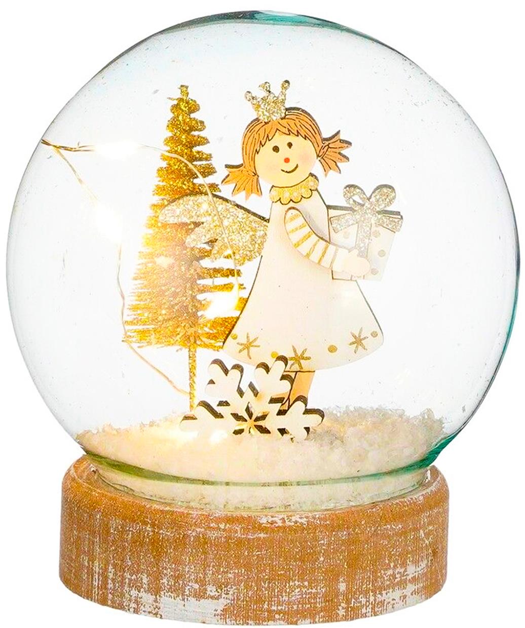 LAALU Vianočná dekorácia – snehová guľa anjelik s darčekom, 11 cm