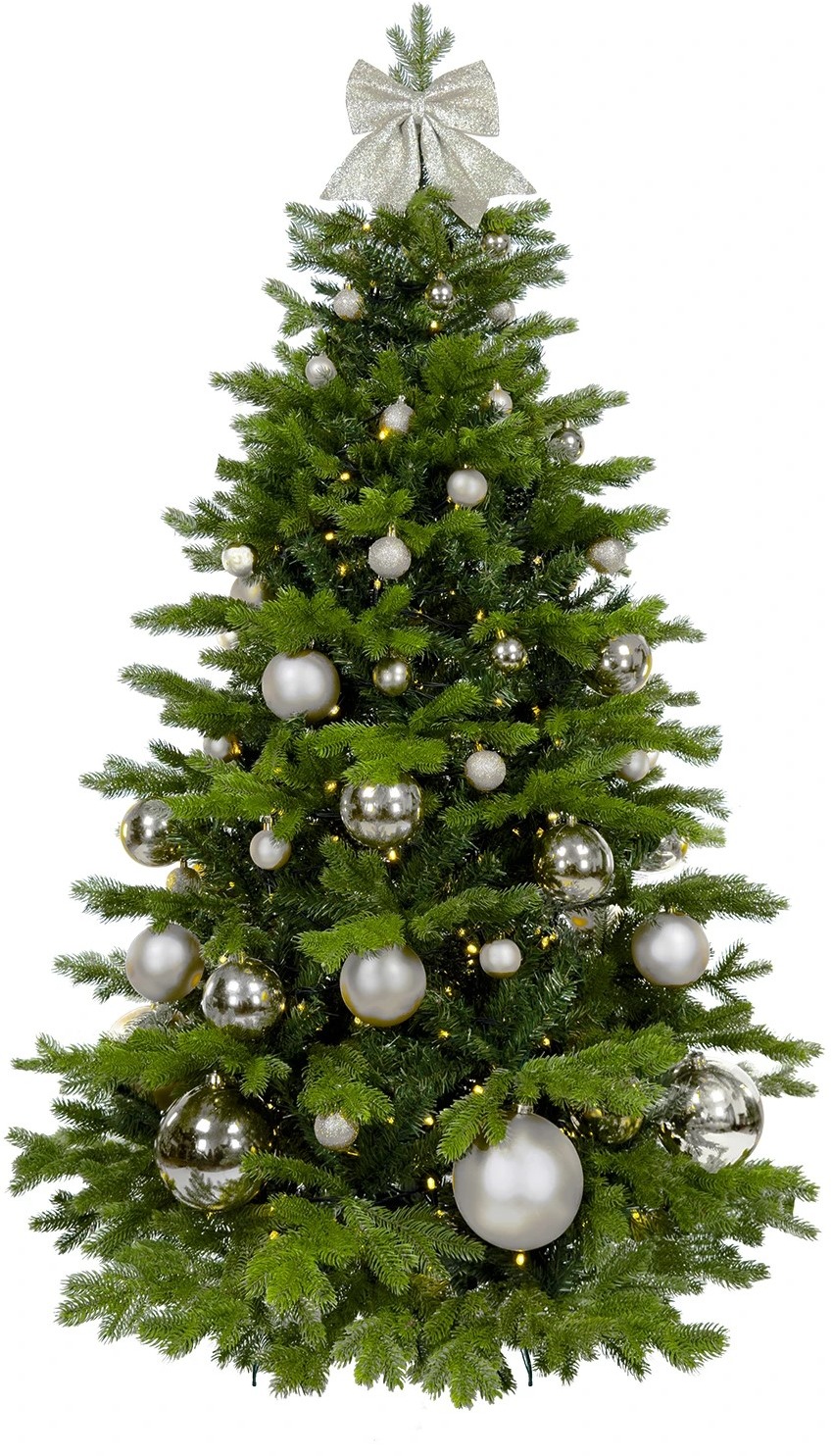LAALU Ozdobený stromček STRIEBORNÉ VIANOCE II 150 cm, 73 ks ozdôb a dekorácií