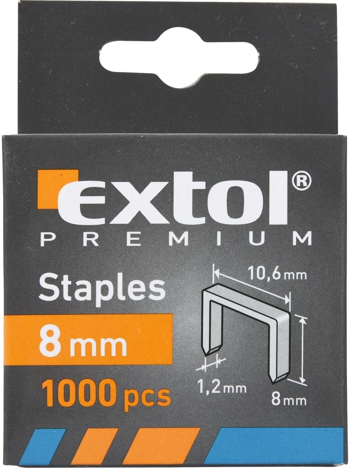 EXTOL PREMIUM spony, balenie 1000 ks, 8 mm, 10,6 × 0,52 × 1,2 mm, 8852202