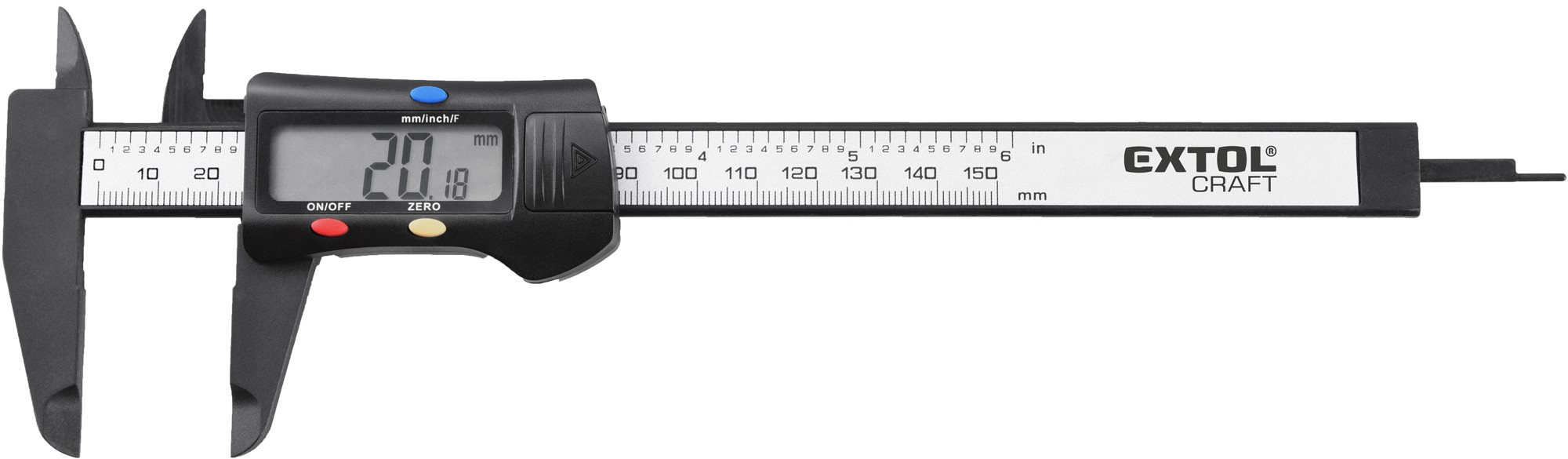 EXTOL CRAFT meradlo posuvné digitálne plastové, 0 – 150 mm, 925200