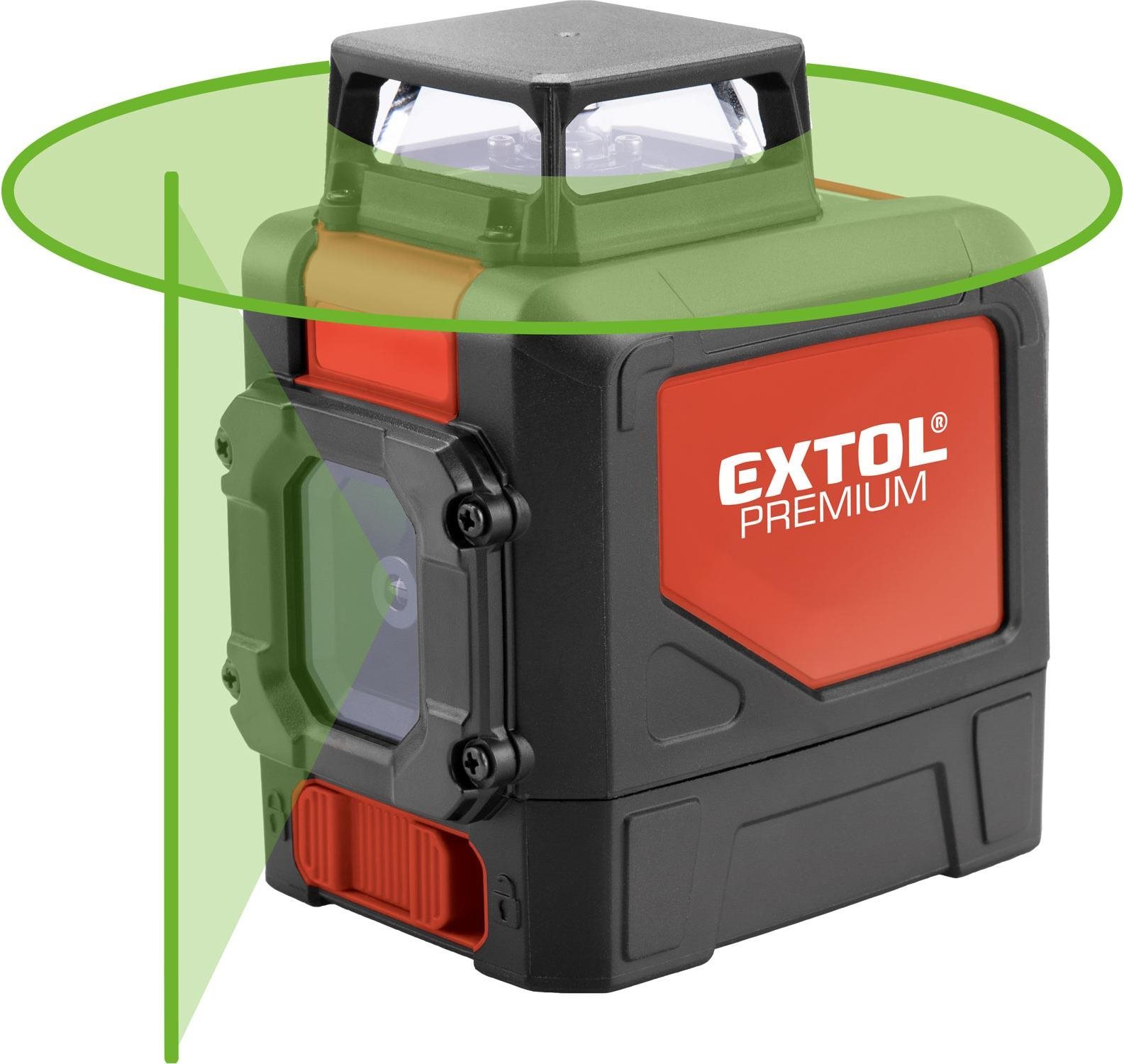 EXTOL PREMIUM laser zelený líniový, krížový samonivelačný, 1H360° × 1 V, 8823307