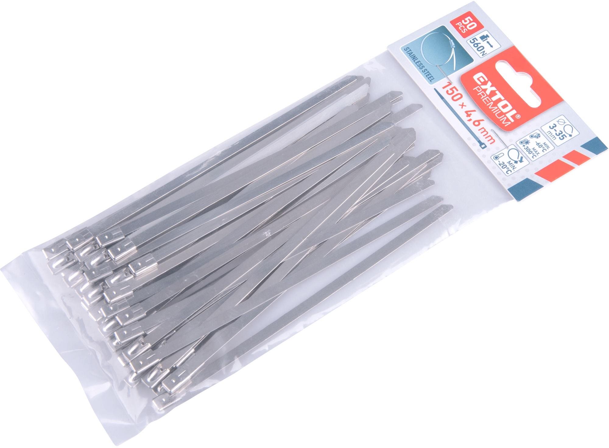 EXTOL PREMIUM pásky sťahovacie NEREZ, 150 × 4,6 mm, 50 ks, 8856273