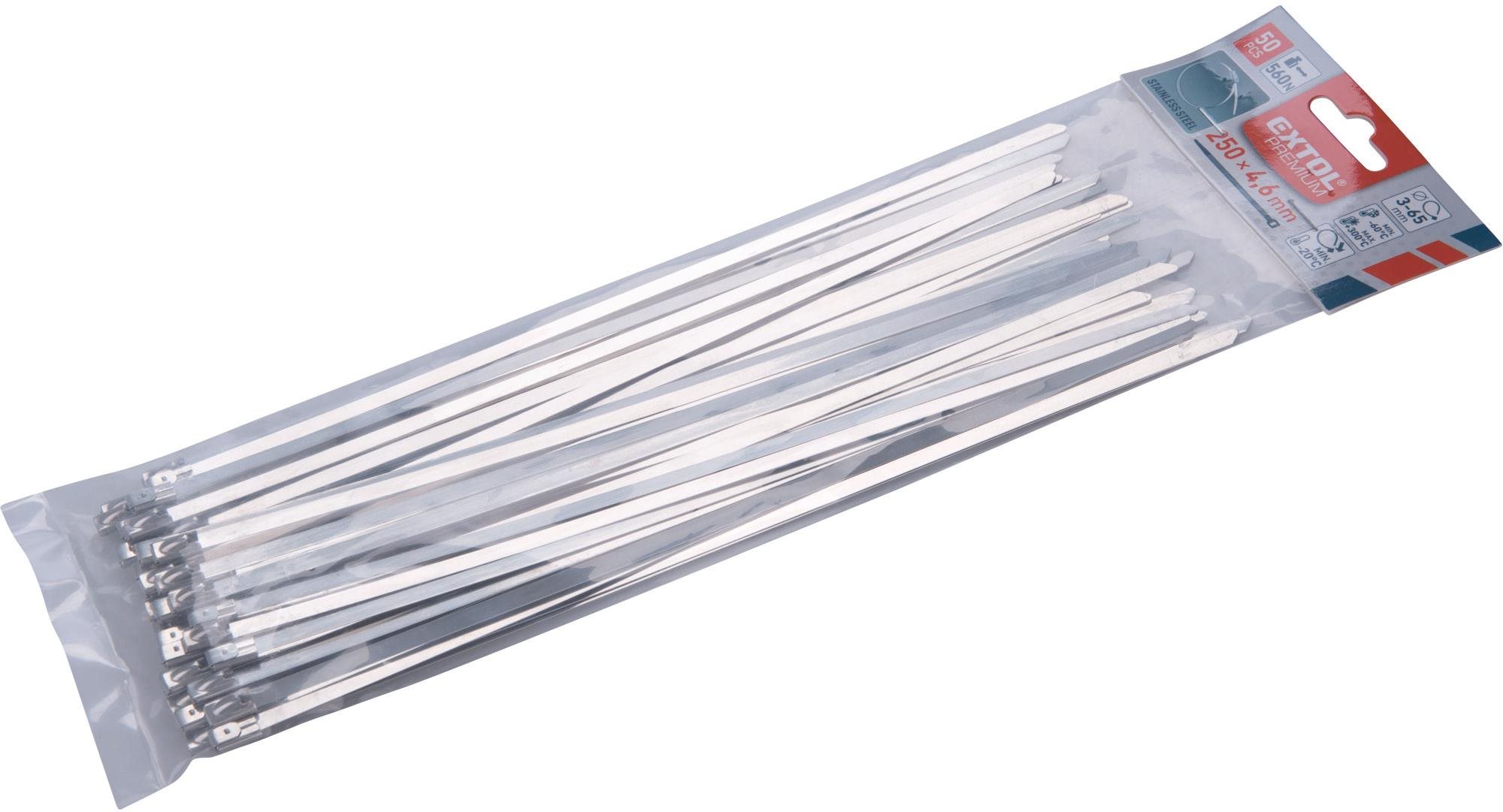 EXTOL PREMIUM pásky sťahovacie NEREZ, 250 × 4,6 mm, 50 ks, 8856276