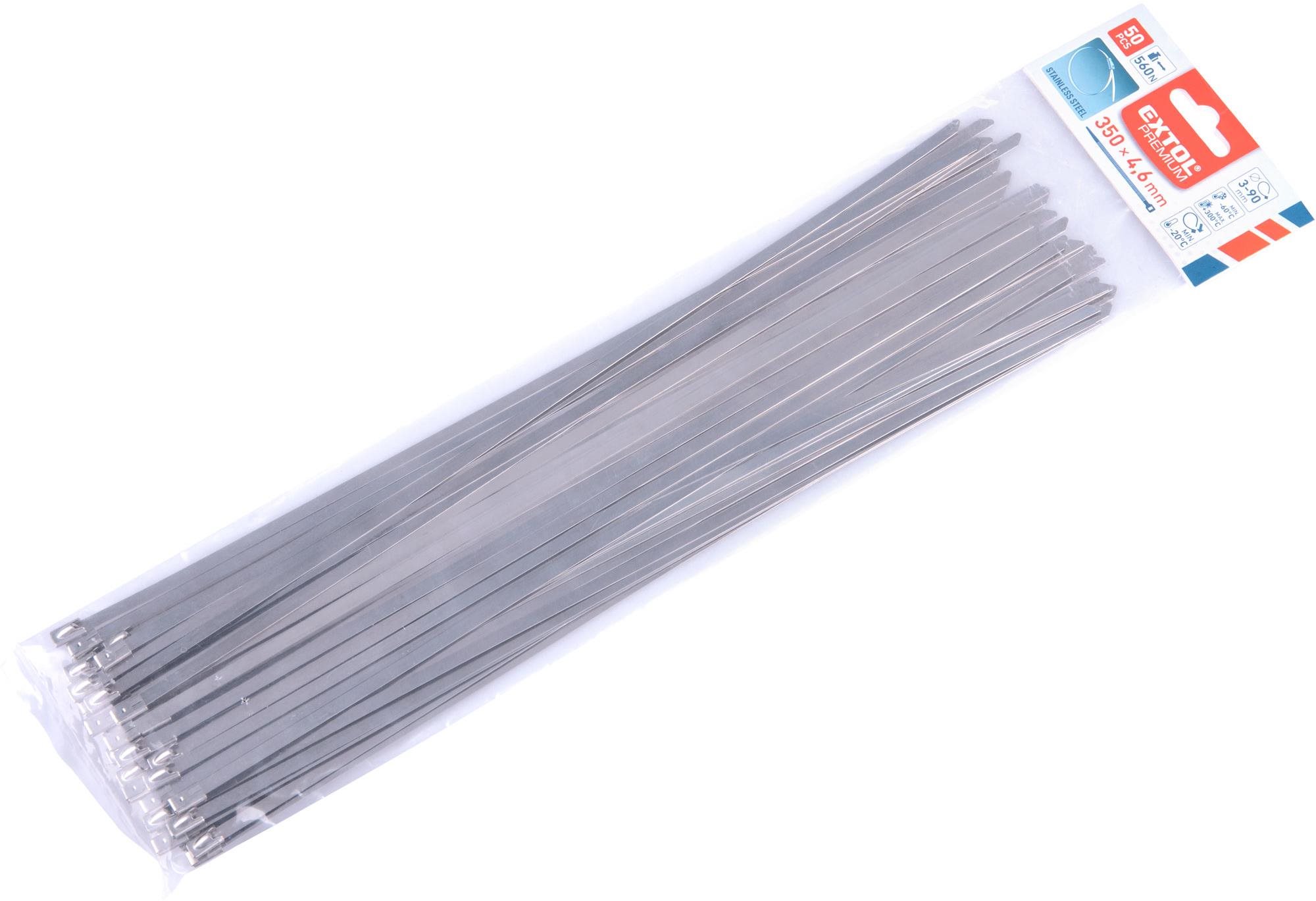 EXTOL PREMIUM pásky sťahovacie NEREZ, 350 × 4,6 mm, 50 ks, 8856278