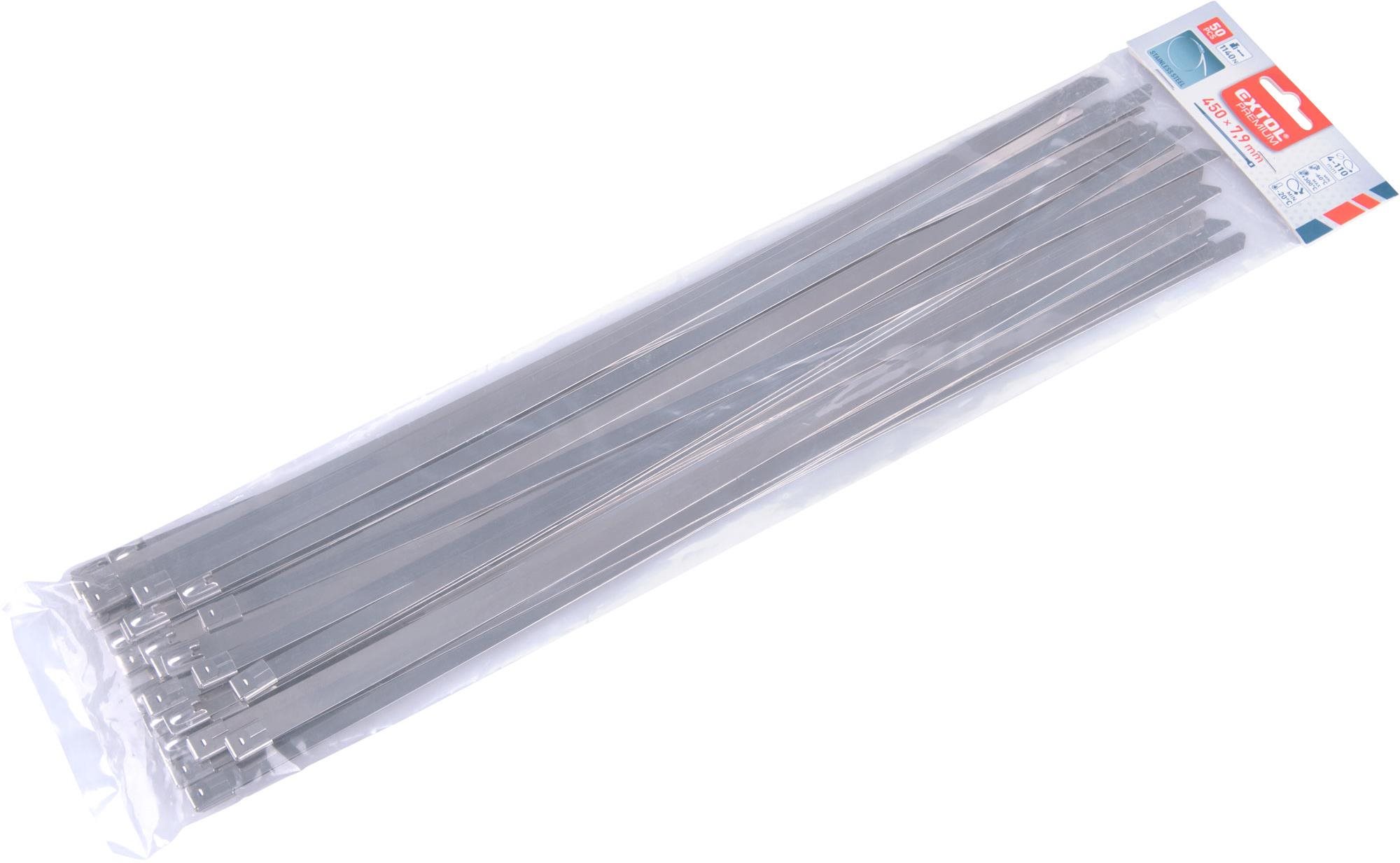 EXTOL PREMIUM pásky sťahovacie NEREZ, 450 × 7,9 mm, 50 ks, 8856282