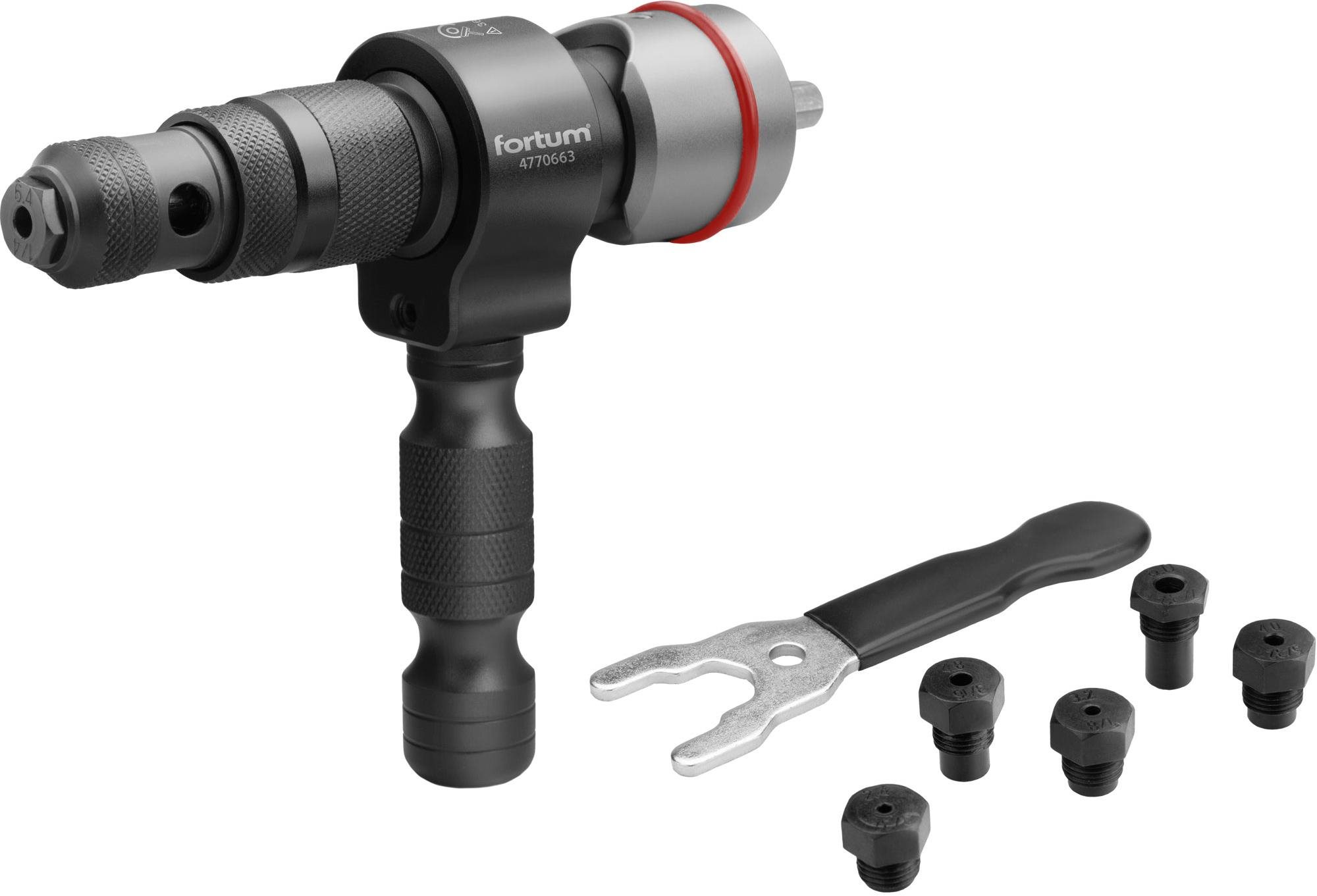FORTUM nadstavec nitovací na vŕtačku T, na trhacie nity 2,4 – 6,4 mm, CrMoV, 4770663