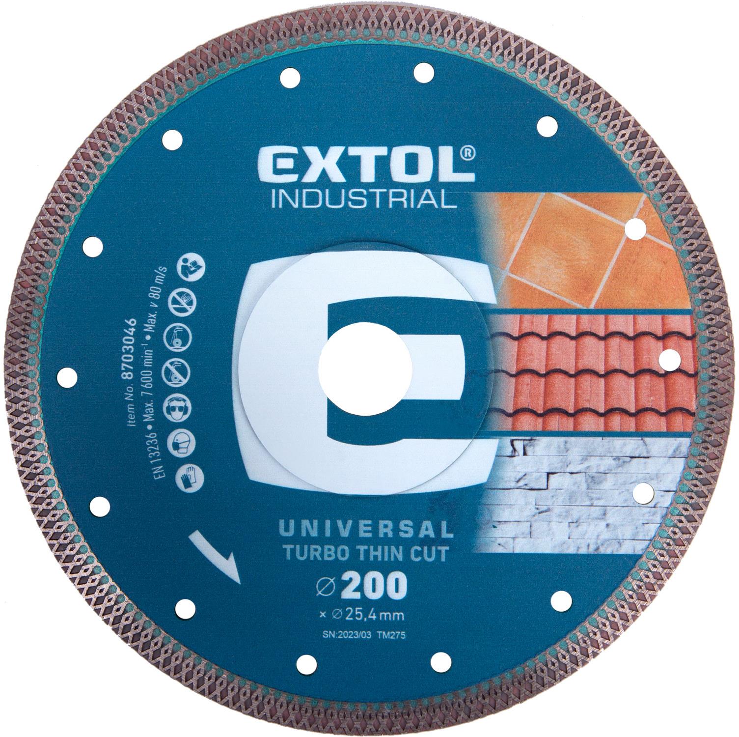 EXTOL INDUSTRIAL kotúč diamantový rezný, turbo Thin Cut, suché aj mokré rezanie, priemer 200 × 25,4 × 2 mm, 8703046